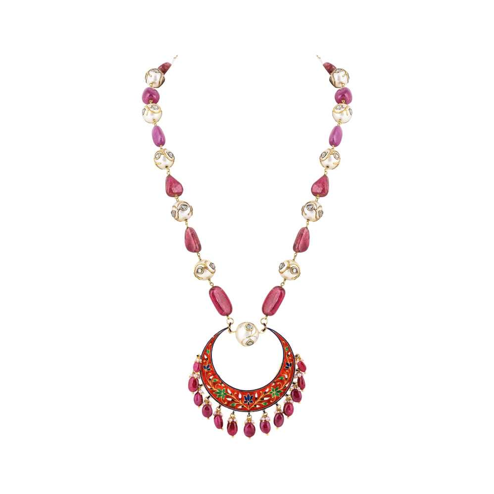 Necklace with Chandbali Polki Pendant & Jadau Southsea Beads